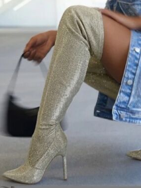 ShoeDazzle Ensley Thigh-High Stiletto Boots Size 7 Sparkly